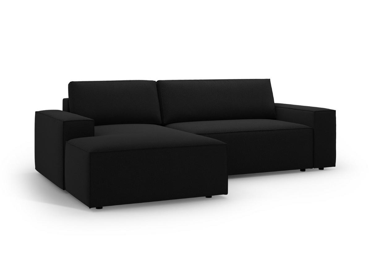 AUSKLAPPBARES-ECKSOFA links mit Container Jodie aus strukturiertem Stoff schwarz 3 Sitzplätze - Schwarz, Textil (246/151cm) - Micadoni