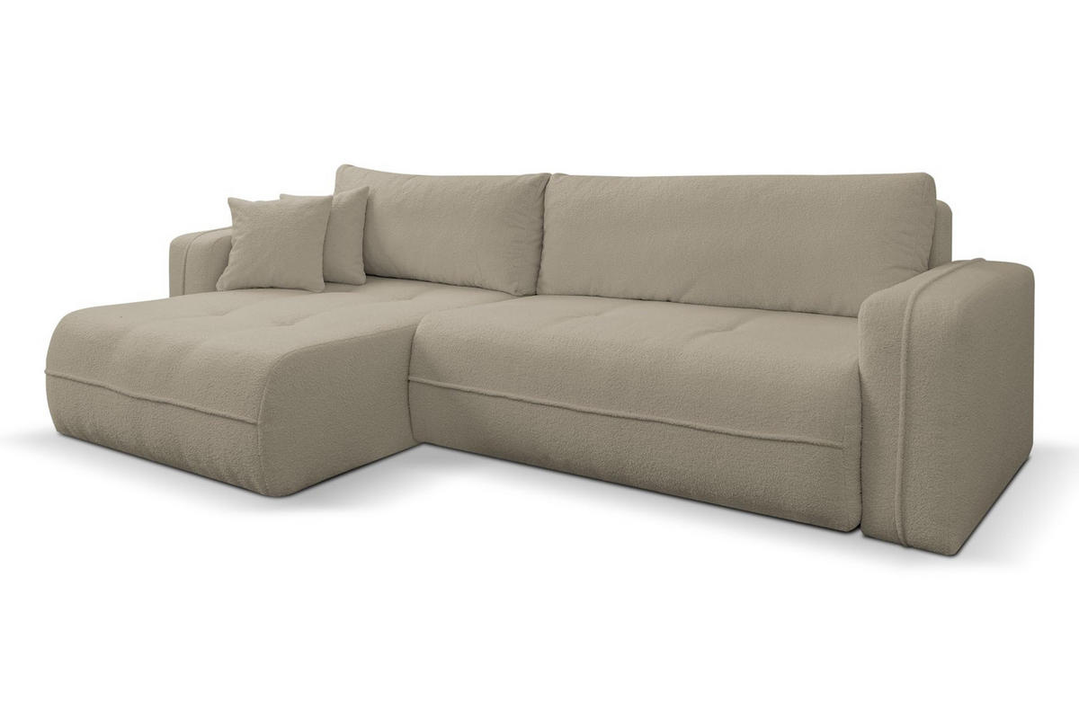 ECKSOFA CLOUD mit Schlaffunktion und Bettkasten Boucle Cloud (Cappuccino) - Cappuccino, Textil (276/145cm) - VENASI MÖBEL