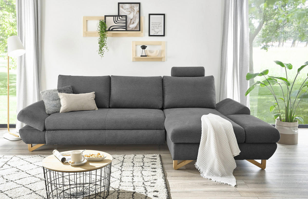 ECKSOFA grau Struktur-Stoff, Wohnzimmer Sofa - Grau, Holz/Textil (284/166cm) - Furn.Design