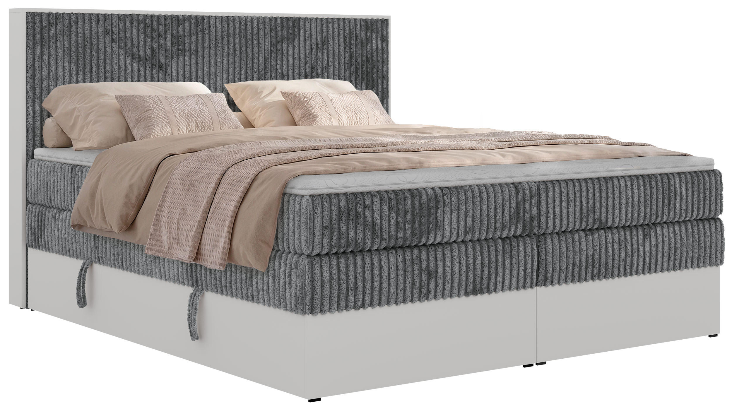 MKS POSTEL BOXSPRING TRAVIT KING 200/200 - Šedá Manšestr - Topper Visco - H3