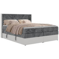 BOXSPRINGBETT TRAVIT KING 200/200 - Grau Cord - Topper Visco - H3 - Schwarz/Grau, Kunststoff/Textil (200/200cm) - MKS