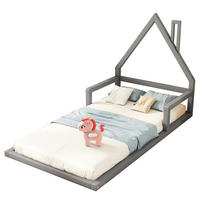 POSTELJA v obliki hiše 90/200 cm siva iz bora in MDF enostavna za vzdrževanje - siva, les (90/200cm) - OKWISH