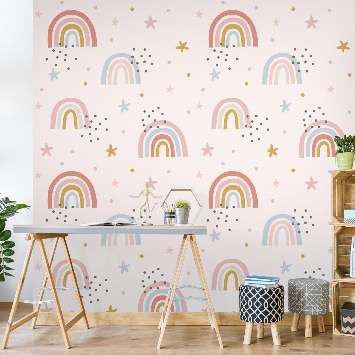 FOTOTAPETE Regenbogenwelt mit Sternen und Pünktchen 240/240 cm - Multicolor, Papier (240/240cm) - Bilderwelten