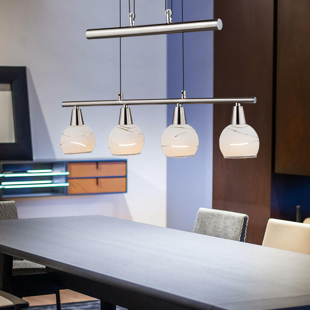 LED HÄNGELEUCHTE Metall Silber - Silberfarben, Glas (60/10/160cm) - Globo Lighting