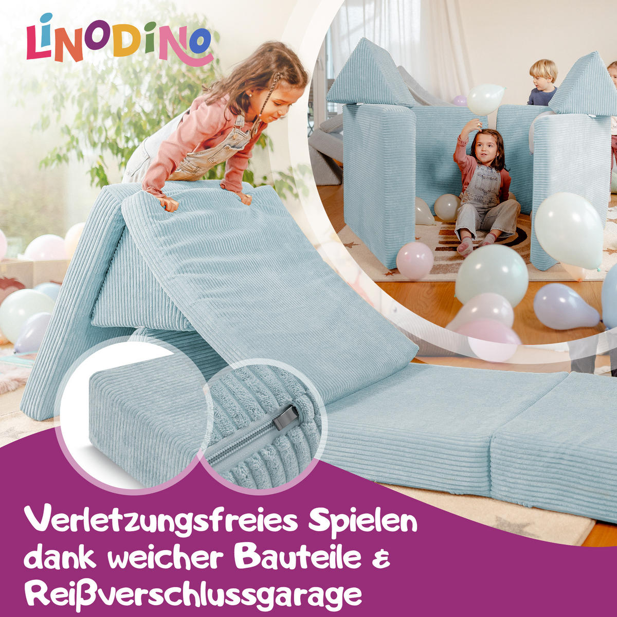 KINDERSOFA Spielparadies - Blau, Textil (66/52/150cm) - Linodino