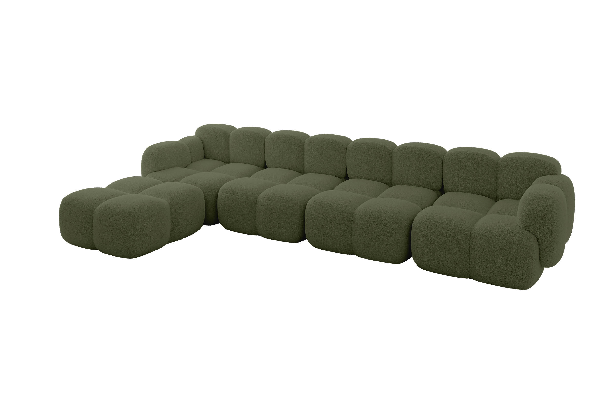 ECKSOFA modulares Sofa Links Miko-L3 390x205x75 Grün Bouclé - Smaragdgrün/Schwarz, Holzwerkstoff/Kunststoff (390/205cm) - ALTDECOR