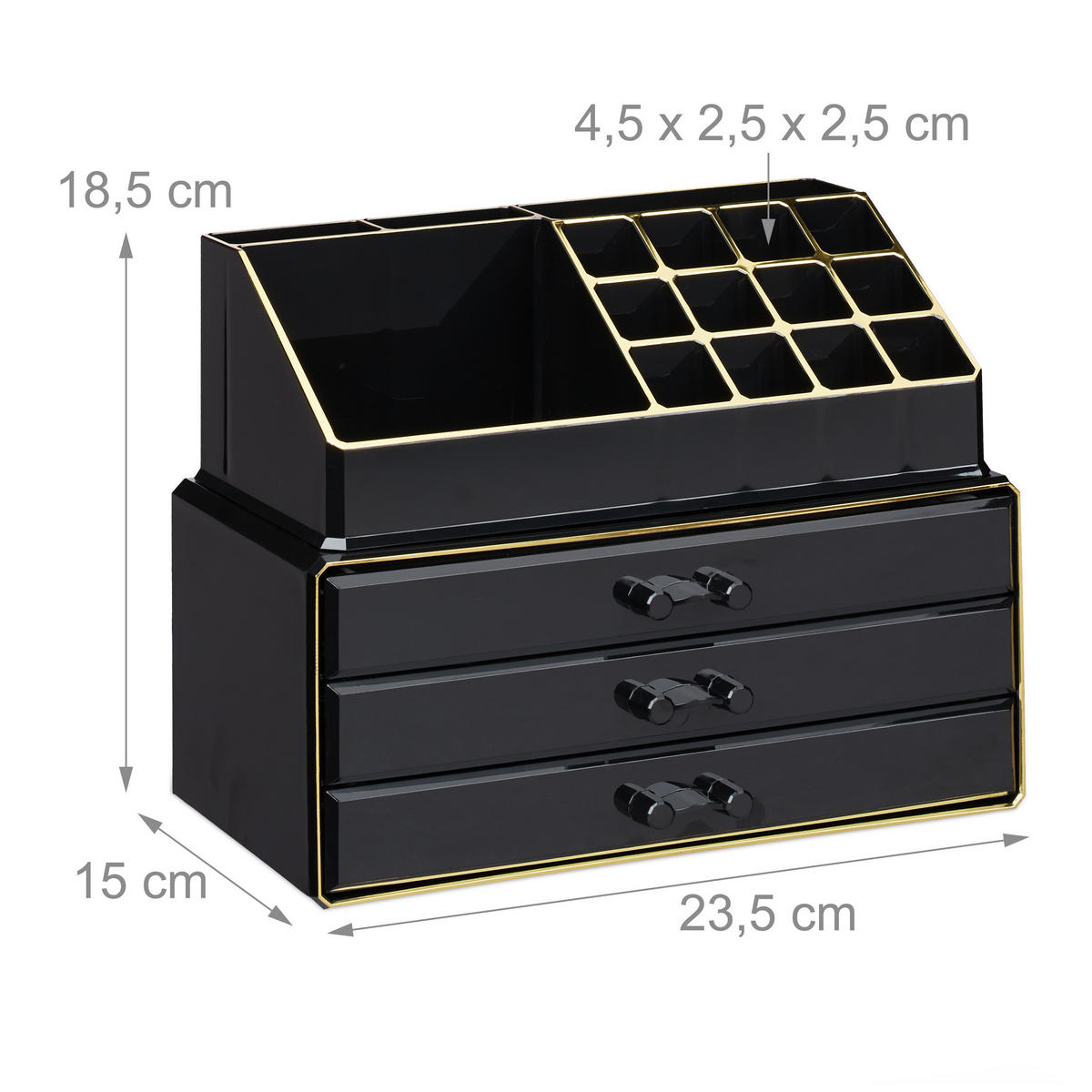 MAKE-UP Organizer - Schwarz, Kunststoff/Textil (23.5/18.5/15cm) - Relaxdays
