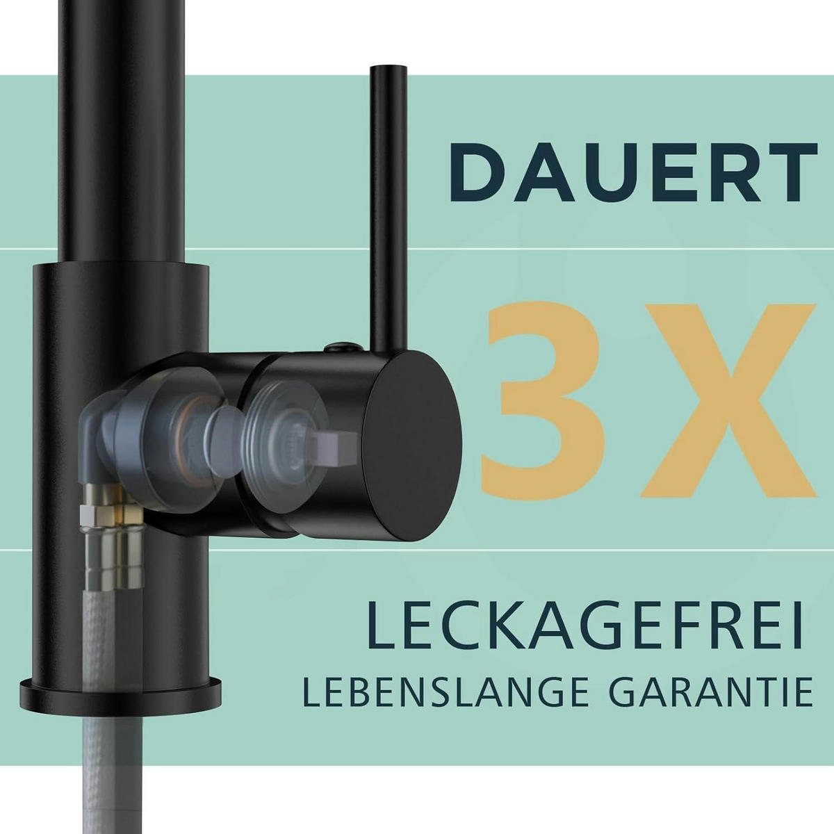KÜCHENARMATUR Schwarz 360° Schwenkbar mit Doppelspray - Schwarz, Metall (10.7/44.2/20.5cm)