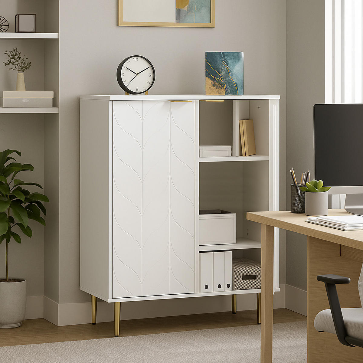 SIDEBOARD weiß mit goldenen Beinen, 75x40x90 cm - Weiß, Holzwerkstoff/Metall (75/90/40cm) - Urban Meuble