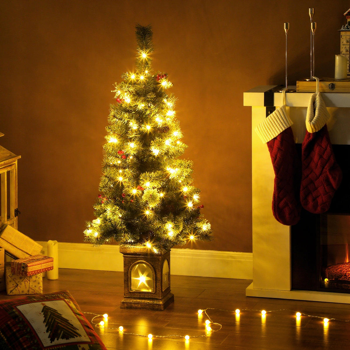 KÜNSTLICHER Weihnachtsbaum 120 cm Tannenbaum künstlich mit 100 LED 8 Modi - Grün, Kunststoff (120cm) - HOMCOM