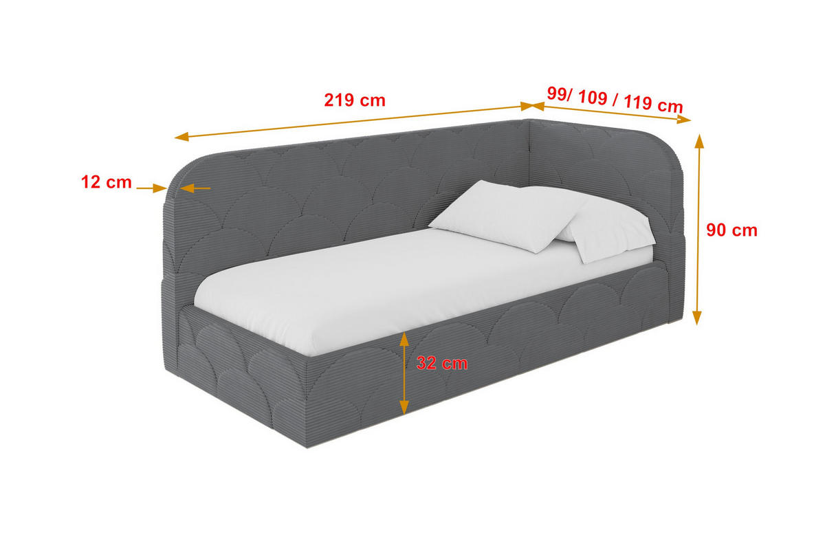 EINZELLBETT Jugendbett mit Bettkasten und Matratze H3/H4, Links - ELRY 90x200 Dunkelgrau - Graphitfarben, Holzwerkstoff/Textil (90/200cm) - ALTDECOR
