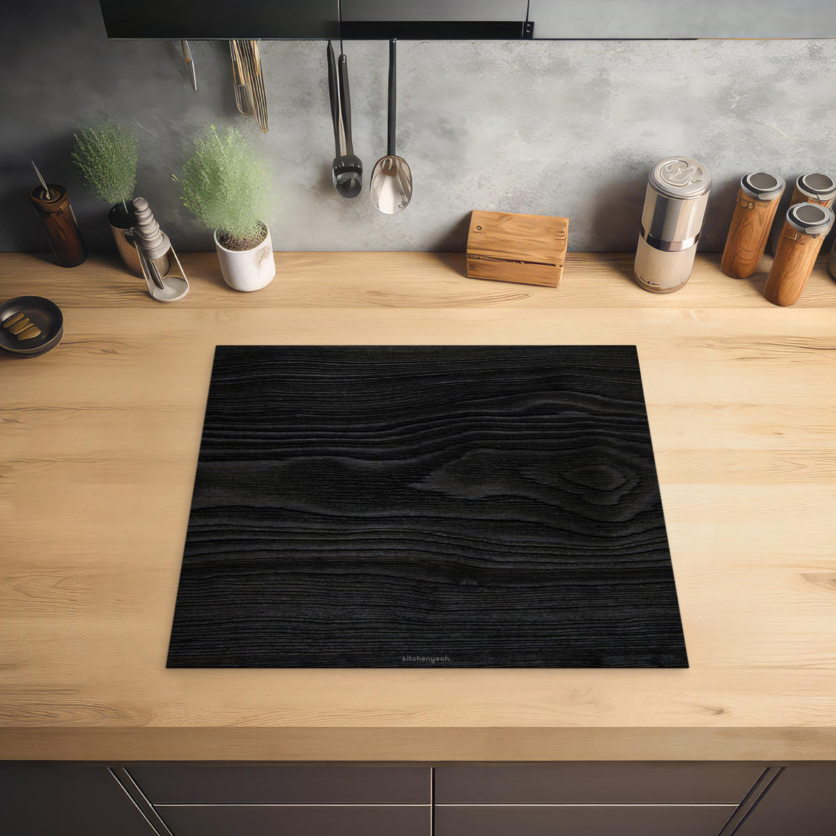 HERABDECKPLATTE - Schwarz - Holzoptik - 60x50 - Schwarz, Kunststoff (60/50/0.2cm) - MuchoWow