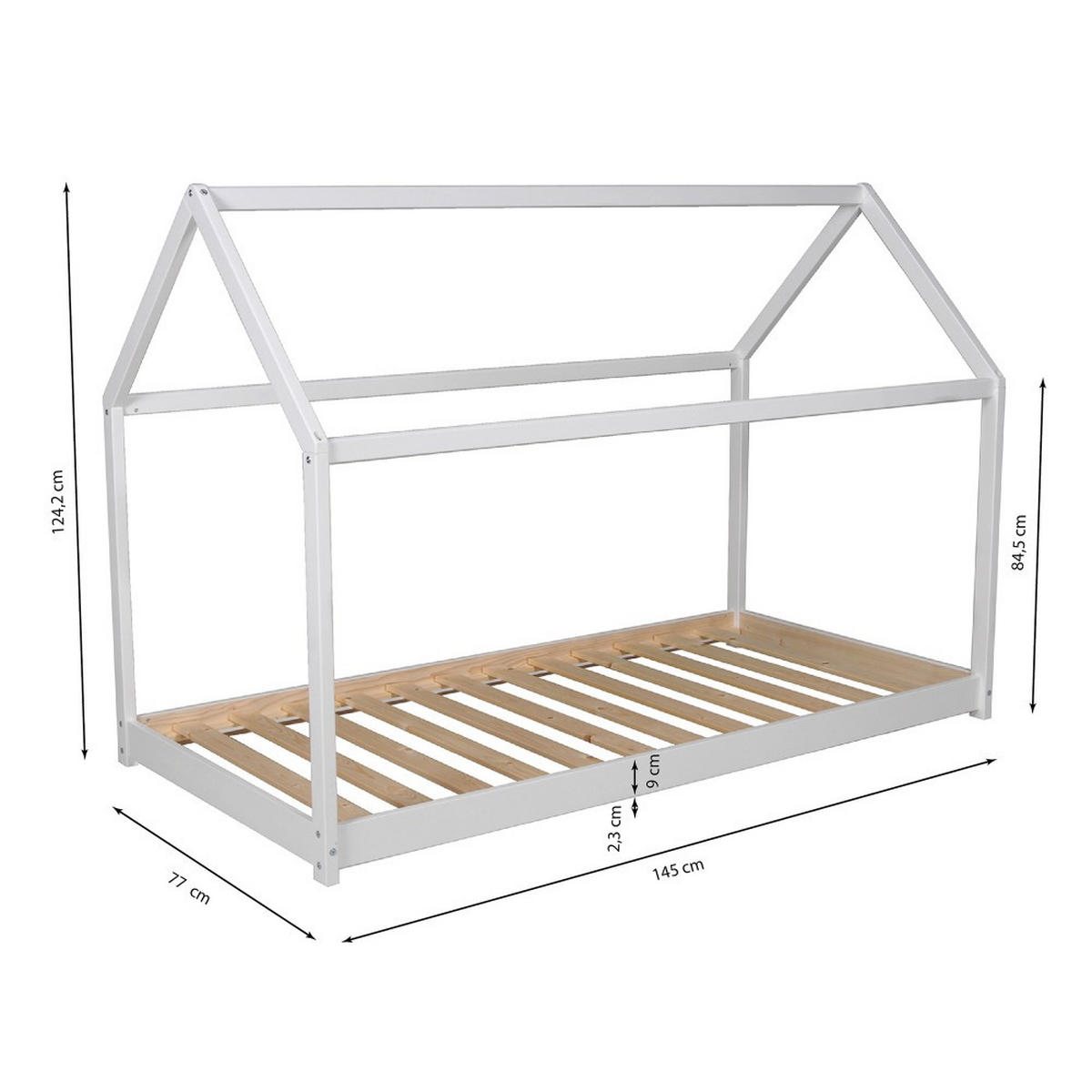 HAUSBETT PANDA mit Lattenrost / Kinderbett 70x140 cm - Weiß - Weiß, Holz (70/140cm) - Weber Industries