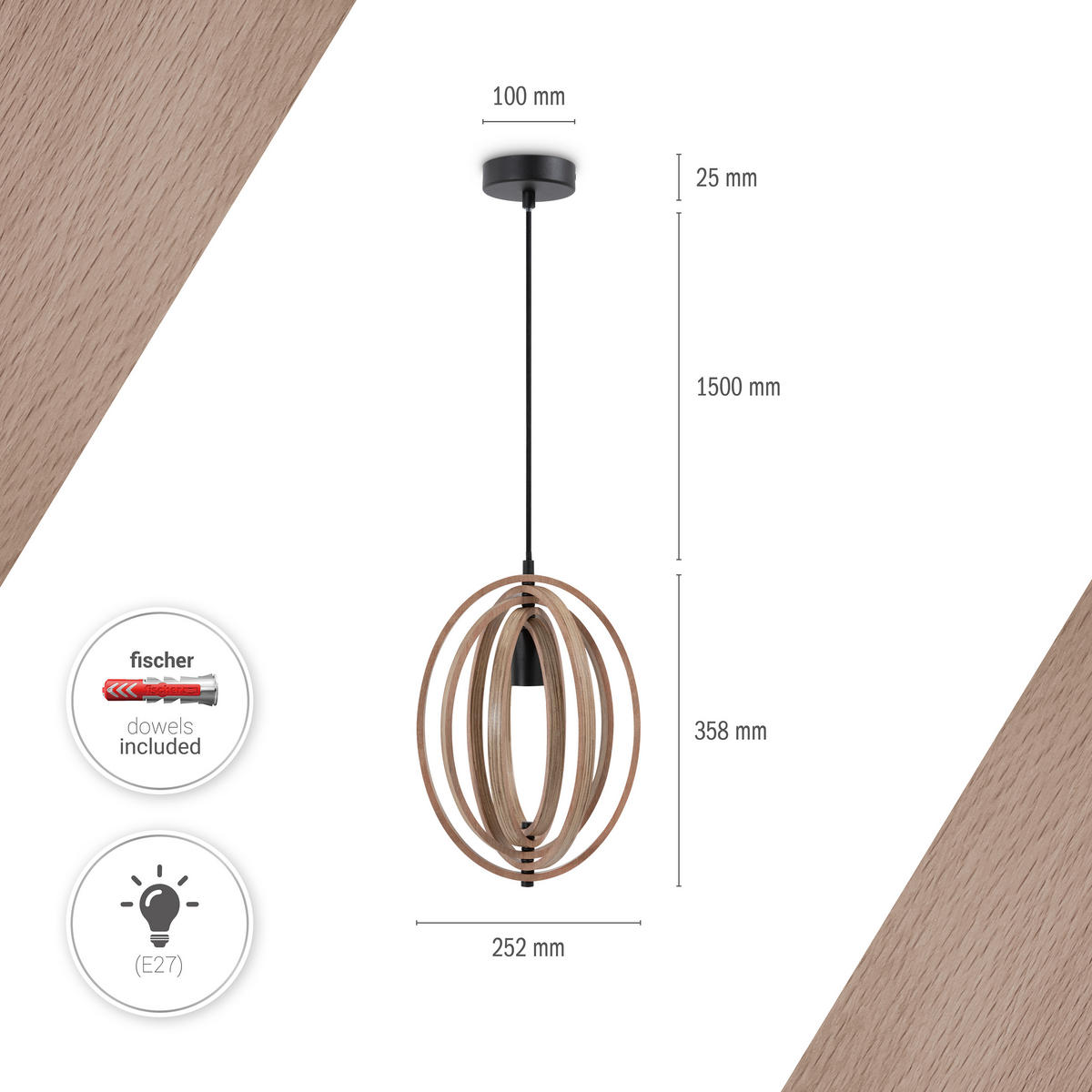 PENDELLEUCHTE Barry M - Schwarz, Metall (25.2/4.2/35.8cm) - Paco Home