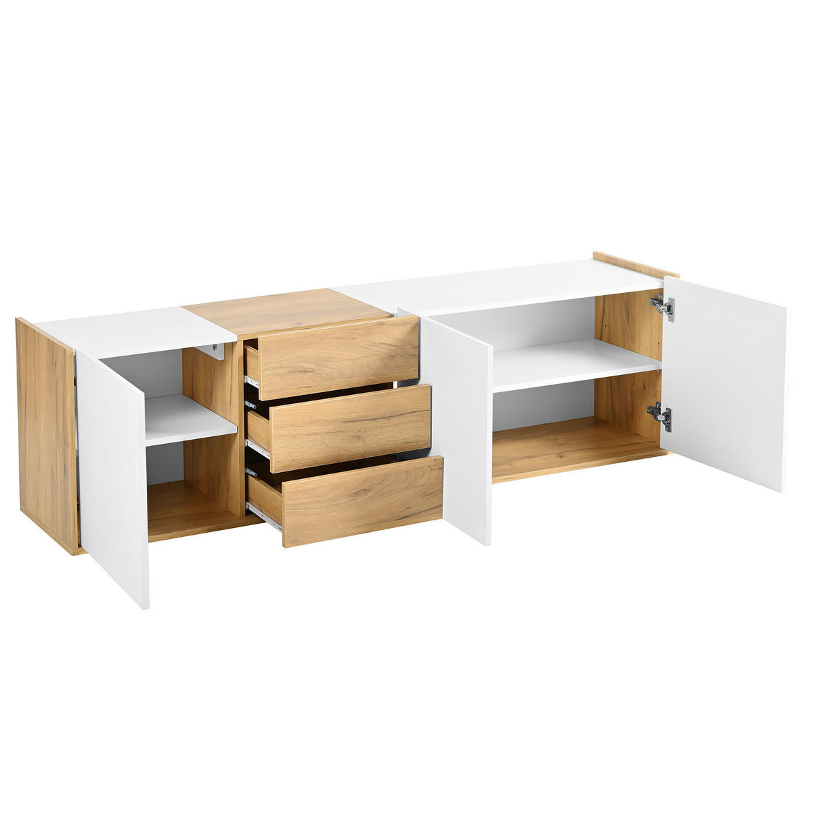 TV-SCHRANK 171,5/35/47 cm weiß Holz MDF mit 3 Türen und 3 Schubladen - Weiß, Holzwerkstoff (171.5/47/35cm) - OKWISH
