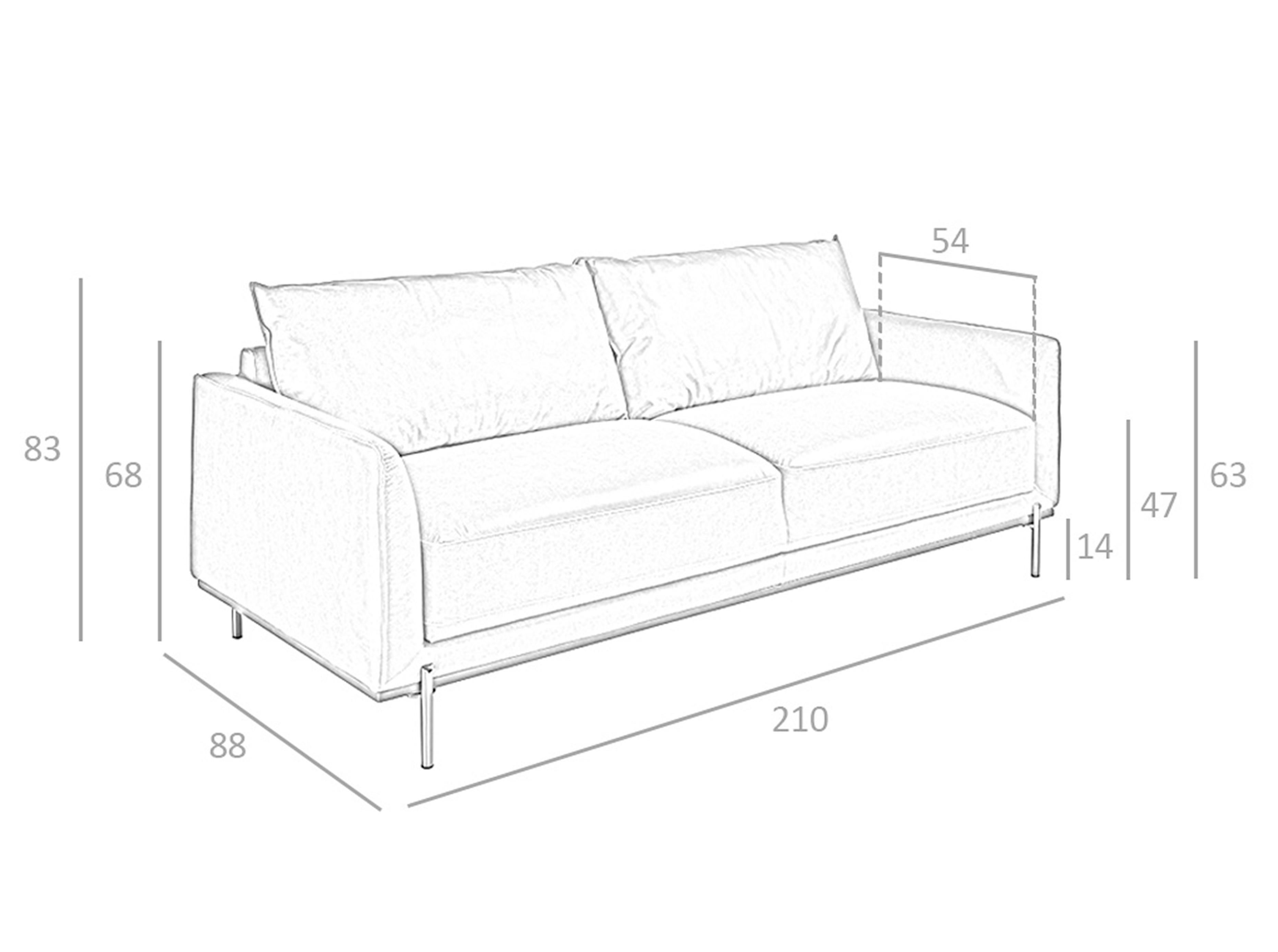 SOFA 3-SITZER Büffelbraun Stahl abgedunkelt 210/88/83 cm - Dunkelgrau/Braun, Leder (210/83/88cm) - ANGEL CERDA