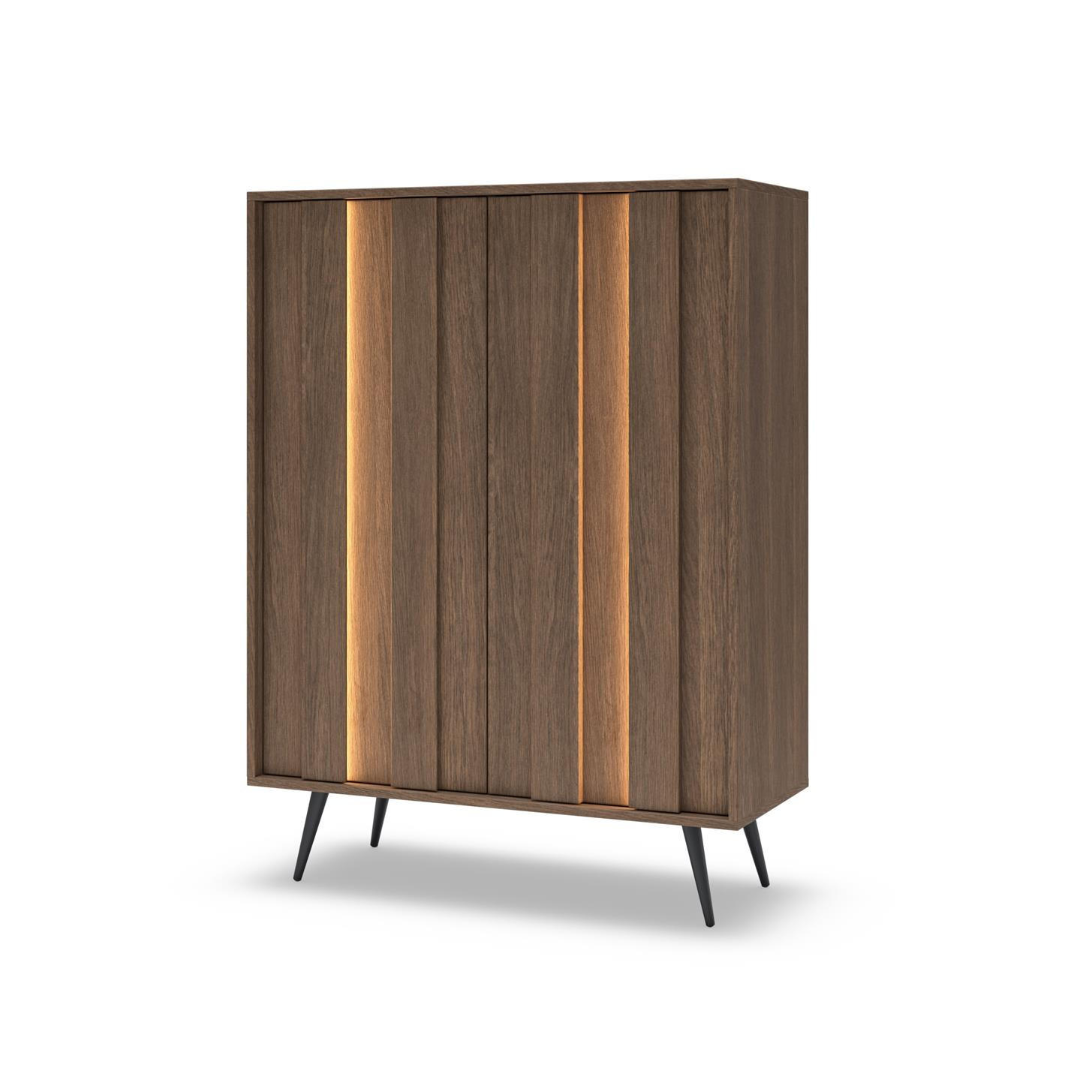HIGHBOARD FARO, zweitüriger Hochkommode mit LED - Eichefarben, Holzwerkstoff (94/126/40cm) - Bettso