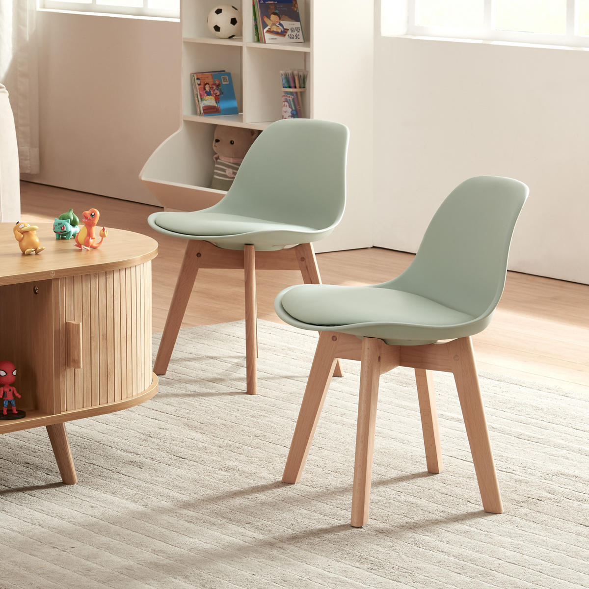KINDERSTUHL Elvdal - Naturfarben/Mintgrün, Holz/Kunststoff (38/56/33cm) - [en.casa]
