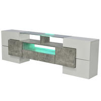 TV stolek 200/35/60 cm s LED osvětlením, lesklým povrchem a prostorným úložným prostorem, Šedá - bílá/šedá, kompozitní dřevo (200/60/35cm) - Redom