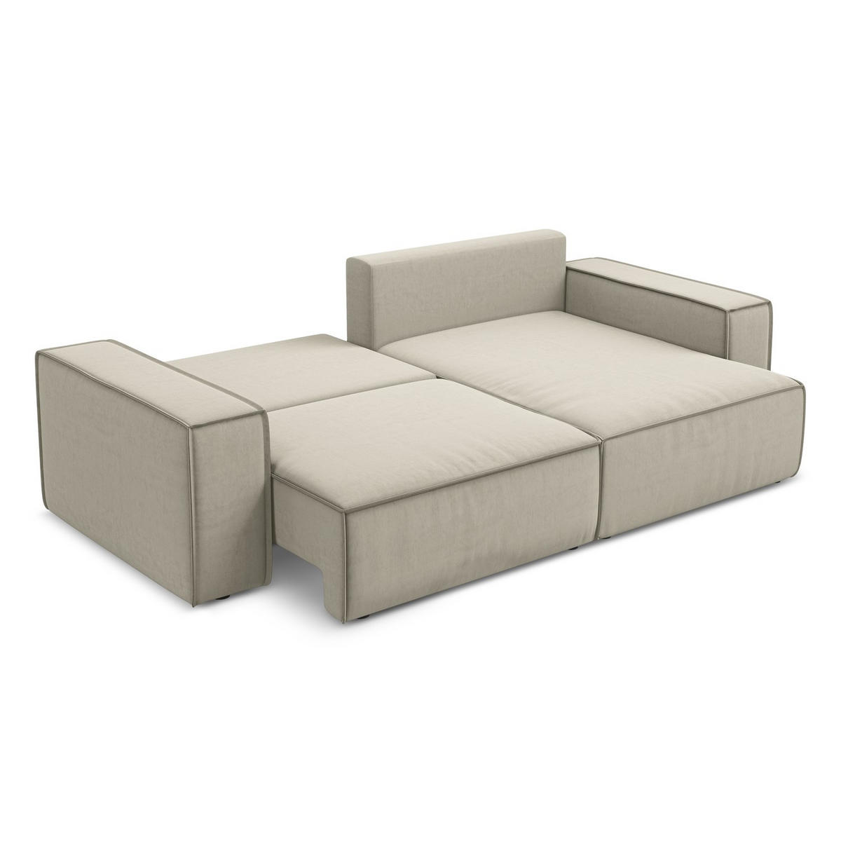 ECKSOFA mit Schlaffunktion Samt Stoff Creme - Perlmutt/Creme, Kunststoff/Textil (257/148cm) - LaMiaSofa