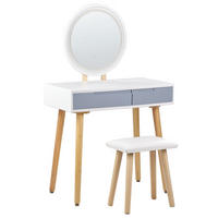 SCHMINKTISCH mit 2 Schubladen, LED-Spiegel und Hocker weiß/grau Josselin - Hellbraun/Weiß, Holzwerkstoff (80/130/40cm) - Beliani