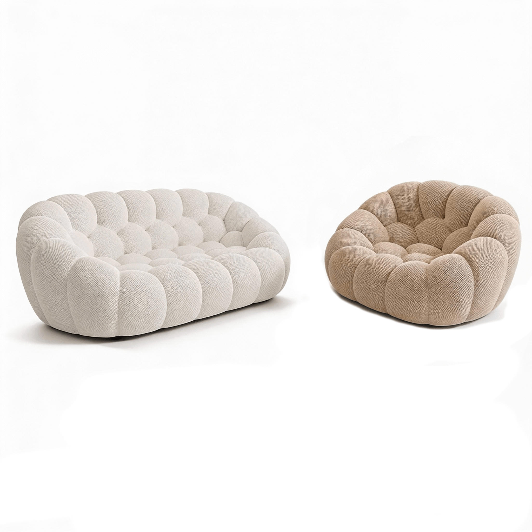 SITZGARNITUR Cocoon Sofa und Sessel Weiß und Sand - Sandfarben/Weiß, Textil (190/75/113cm) - COCO Living