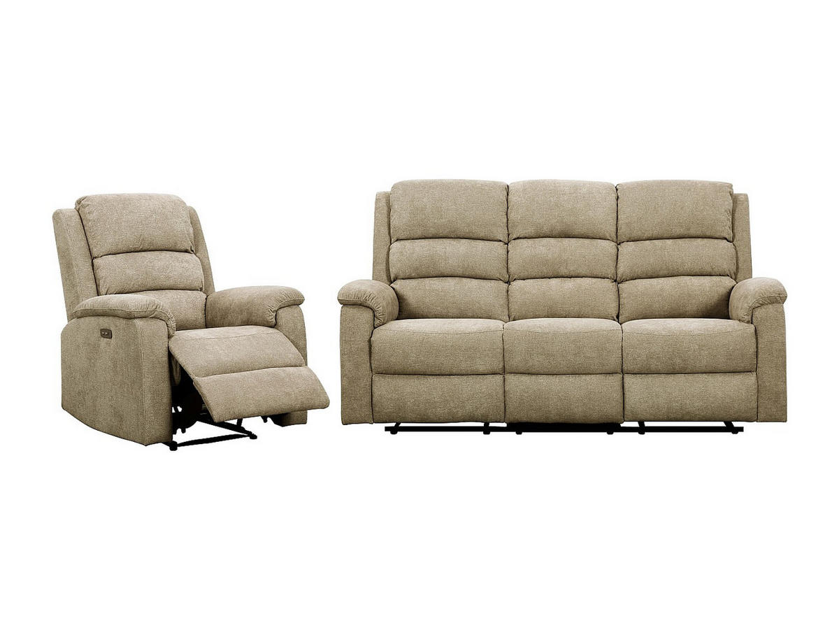 SOFAGARNITUR mit Relaxfunktion - 4 Personen - Stoff - Taupe - - Taupe, Textil (187/103/95cm) - Vente-Unique