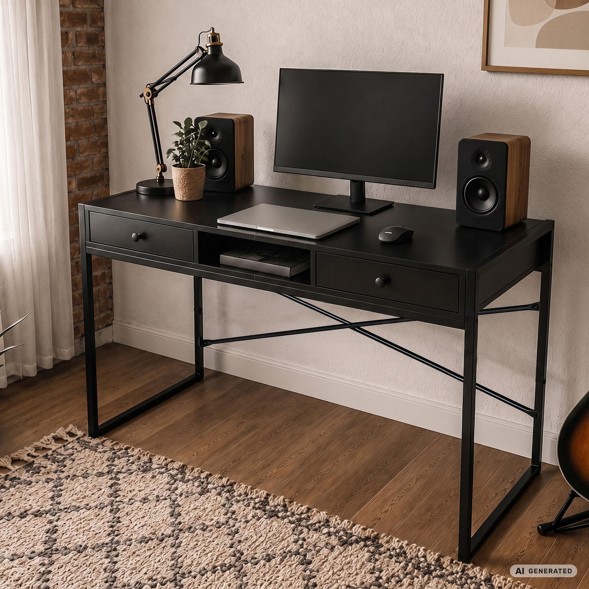 SCHREIBTISCH ELOSNIS 123 cm Schwarz - Schwarz, Holzwerkstoff (123/48/80.5cm) - Akord