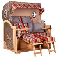 STRANDKORB Baltikum Teak 2,5 Sitzer - Rot/Braun, Holz/Metall (142/170/95cm) - Mr. Deko