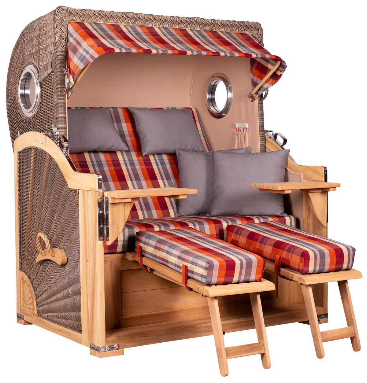 STRANDKORB Baltikum Teak 2,5 Sitzer - Rot/Braun, Holz/Metall (142/170/95cm) - Mr. Deko