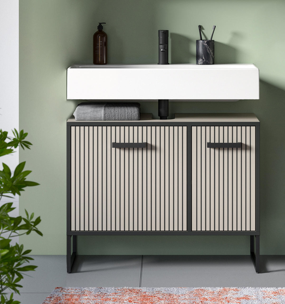 WASCHBECKENUNTERSCHRANK schwarz, sand 80 cm mit Soft-Close - Sandfarben/Schwarz, Holzwerkstoff/Metall (80/63/36cm) - Inn.Furn