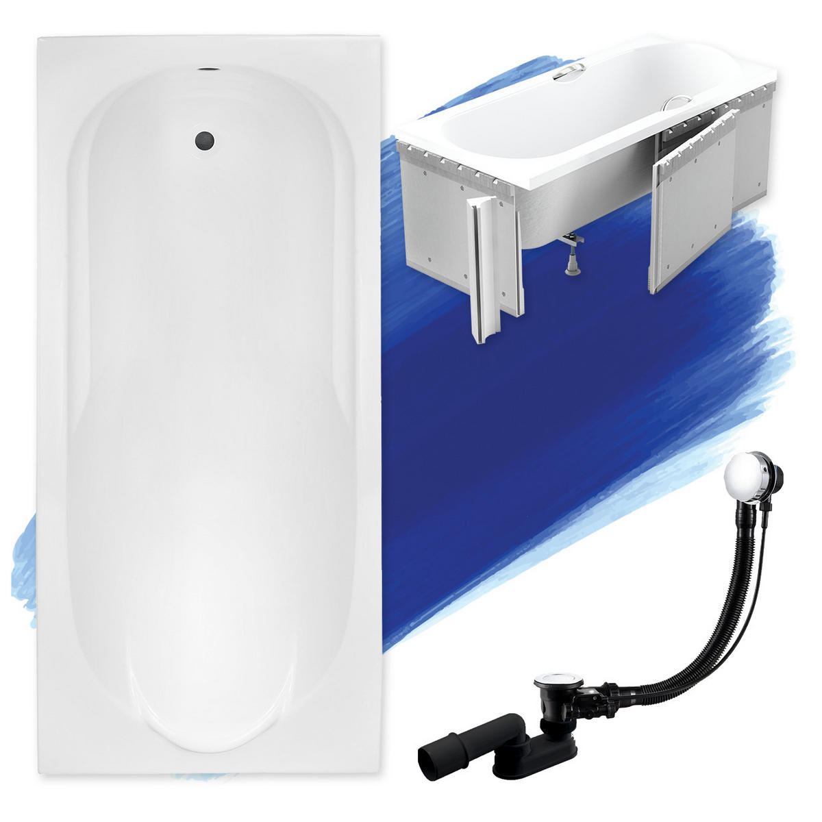 BADEWANNE Rechteck BONA 170/70 mit Styro Ablauf Füße - Weiß, Kunststoff (70/58.5/170cm) - bad land