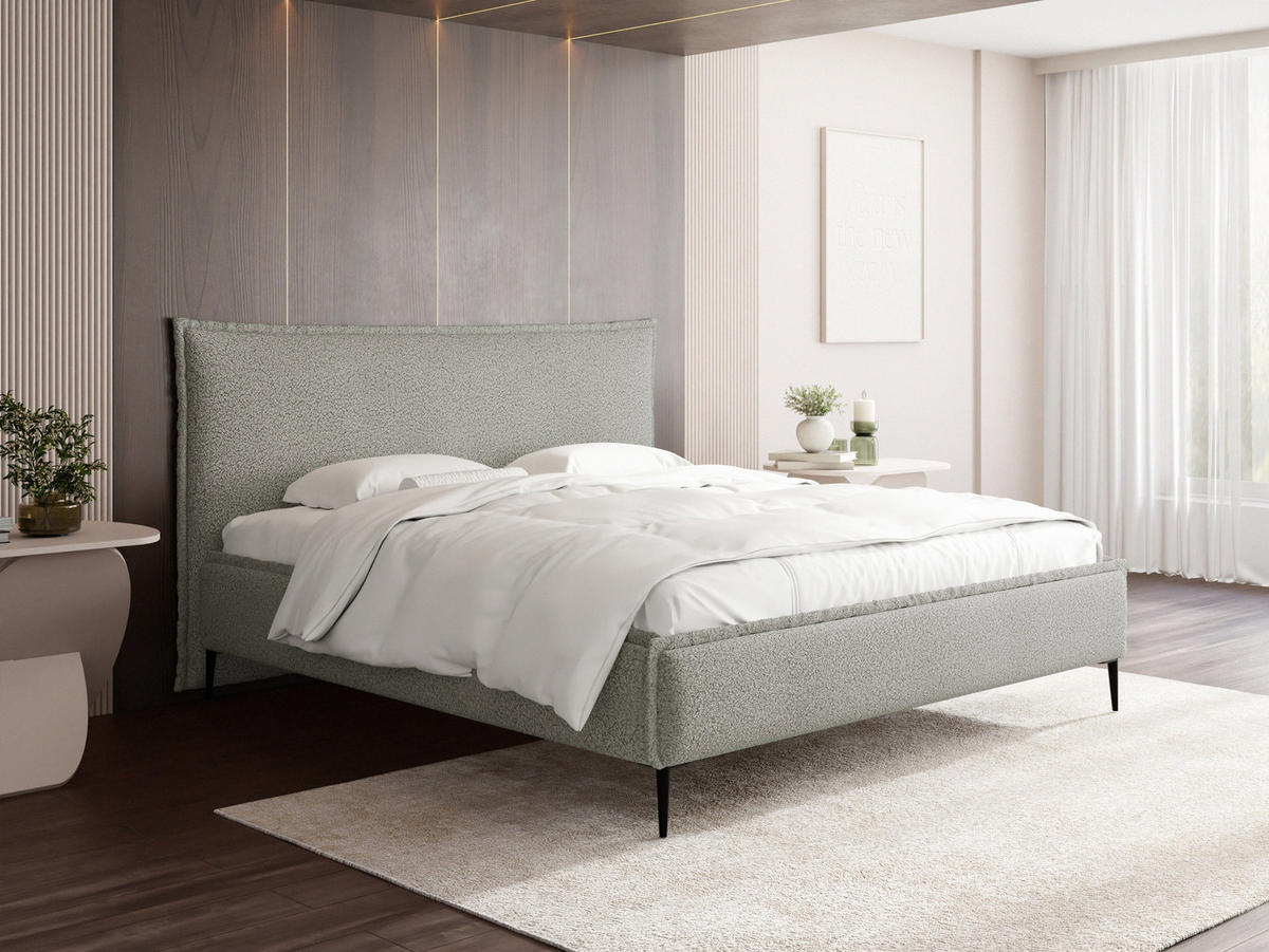 POLSTERBETT Pillow Rise mit Bettkasten, Lattenrost & hohen Metallfüßen in Hellgrau Bouclé 120x200 cm - Birkefarben/Hellgrau, Holz/Textil (120/200cm) - WFL GROUP