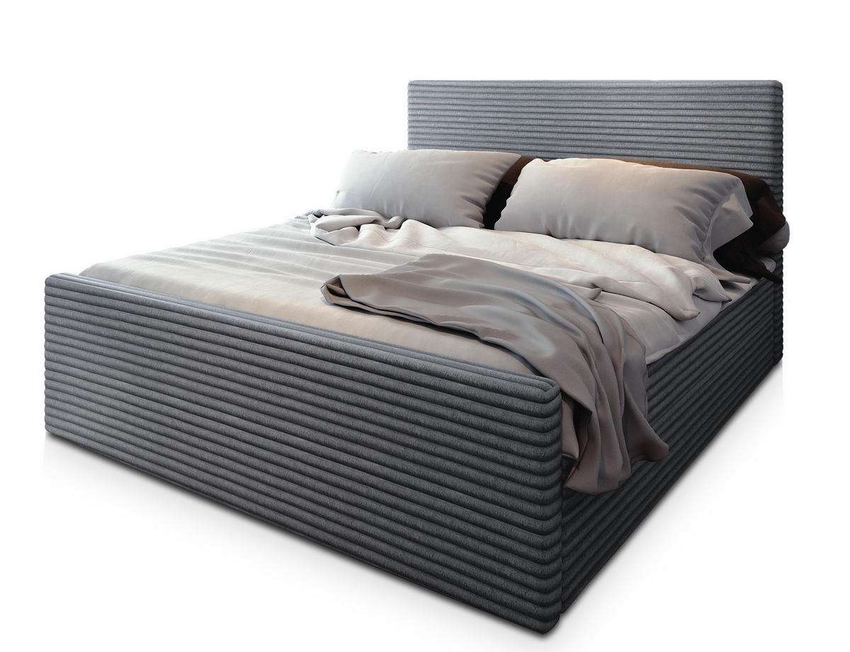 POSTEL BOXSPRING BRENTO 160x200 cm, s matrací a úložným prostorem, šedá - šedá, kompozitní dřevo/textil (160/200cm) - MASSENO