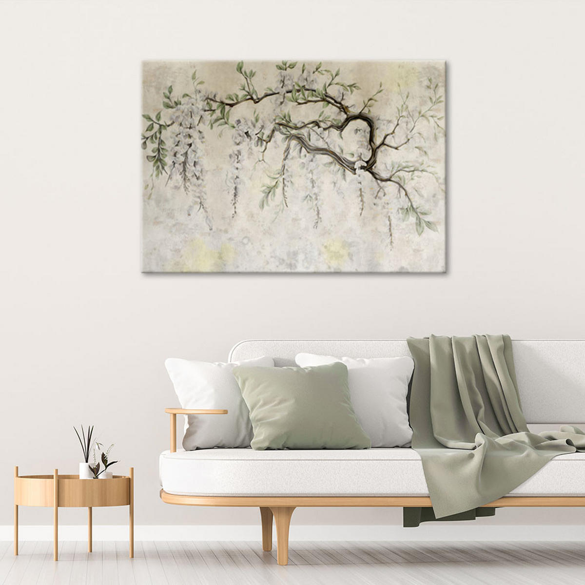 WANDBILD hängende blumen minimalismus - Beige, Textil (60/40cm) - Feeby