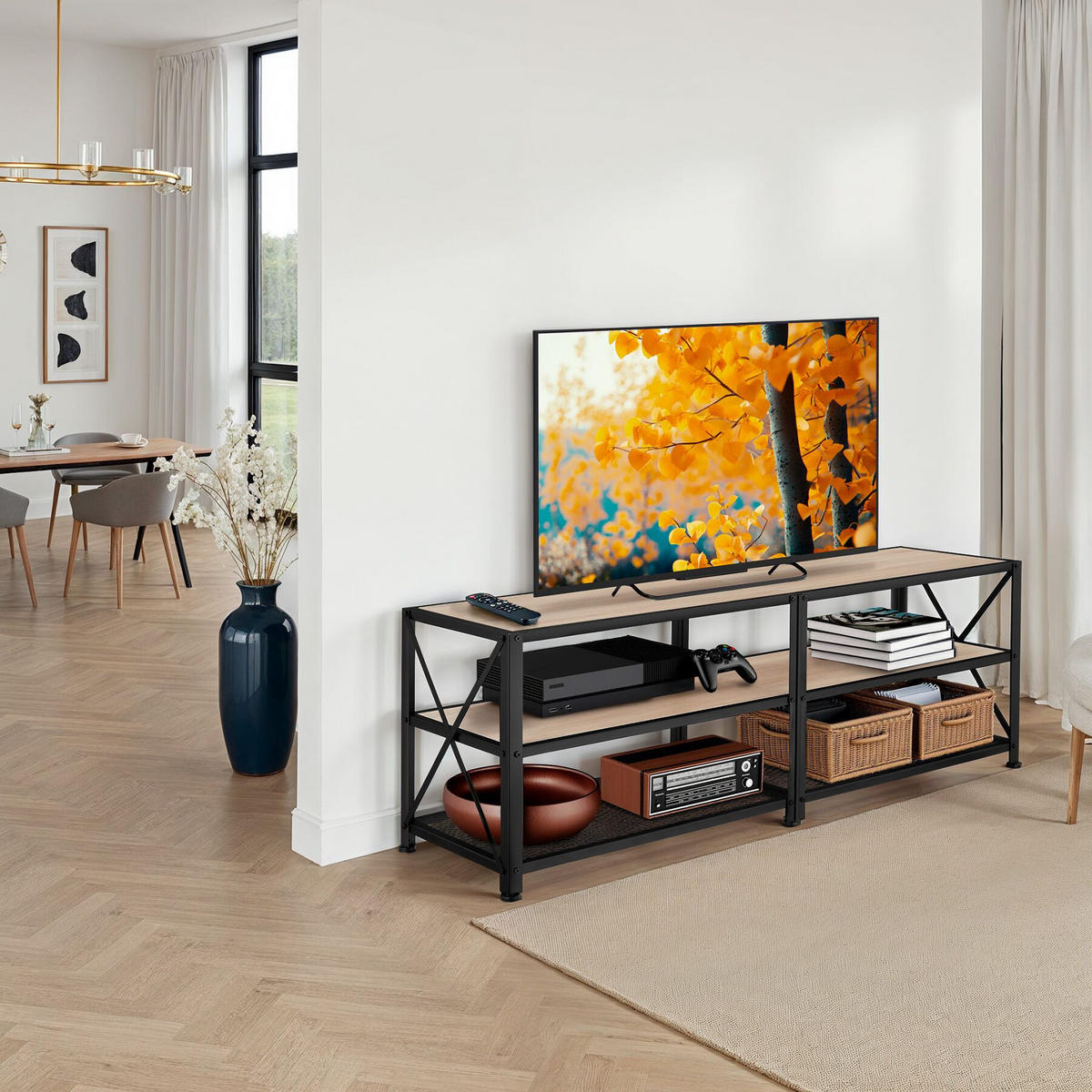 TV-REGAL Chicago,141 x 41,5 x 50,5 cm,Industrial Holz hell, Eiche Sonoma - Naturfarben, Holzwerkstoff (41.5/50.5/141cm) - tectake