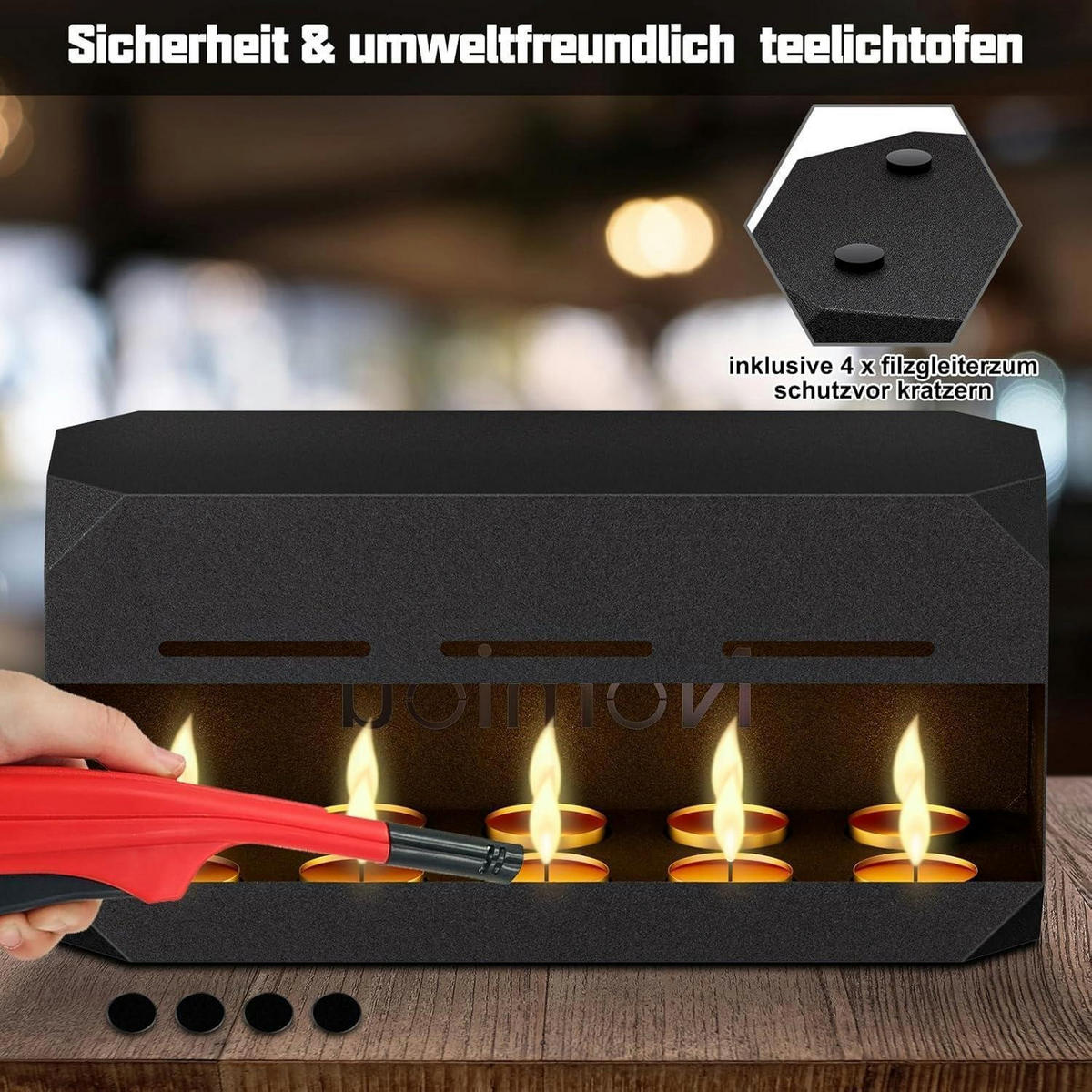 TEELICHTOFEN Schwarz 31 cm - Schwarz, Metall (3.1cm)