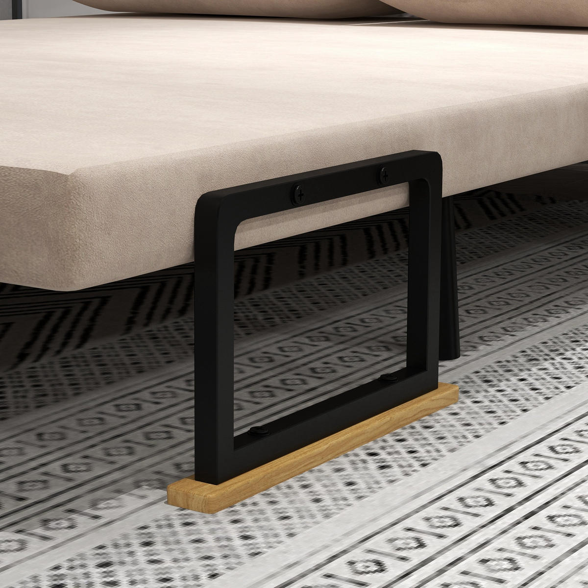 SCHLAFSOFA, Zweisitzer mit Bettfunktion, Schlafcouch mit Samtoptik, Rückenkissen - Beige/Schwarz, Holz/Textil (73/81/102cm) - HOMCOM