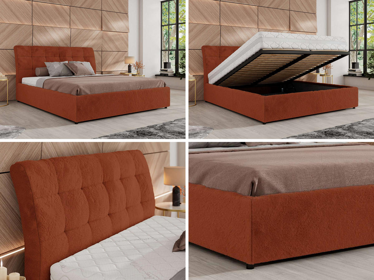 POLSTERBETT GALA CLASSIC 140/200 - Orange Plüsch - ohne Matratze - Orange, Textil (140/200cm) - MKS