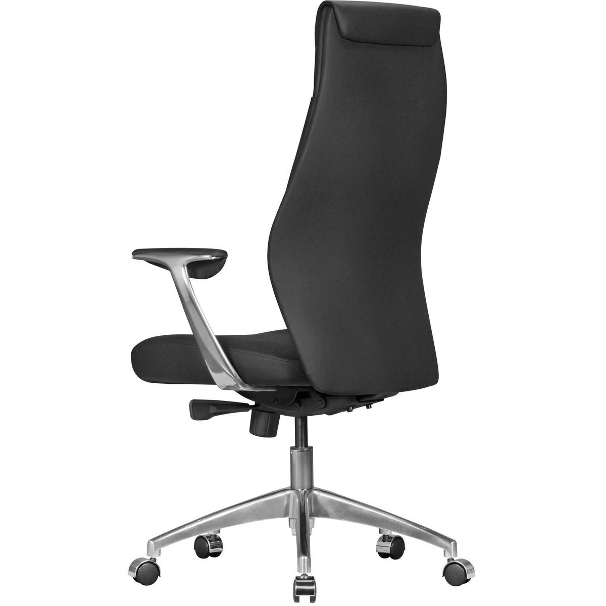 CHEFSESSEL Echtleder mit 3-Stufen-Synchronmechanik und Aluminiumfußkreuz TEMZA, Schwarz 67x58x125 cm - Silberfarben/Schwarz, Leder/Metall (67/125/58cm) - KADIMA DESIGN