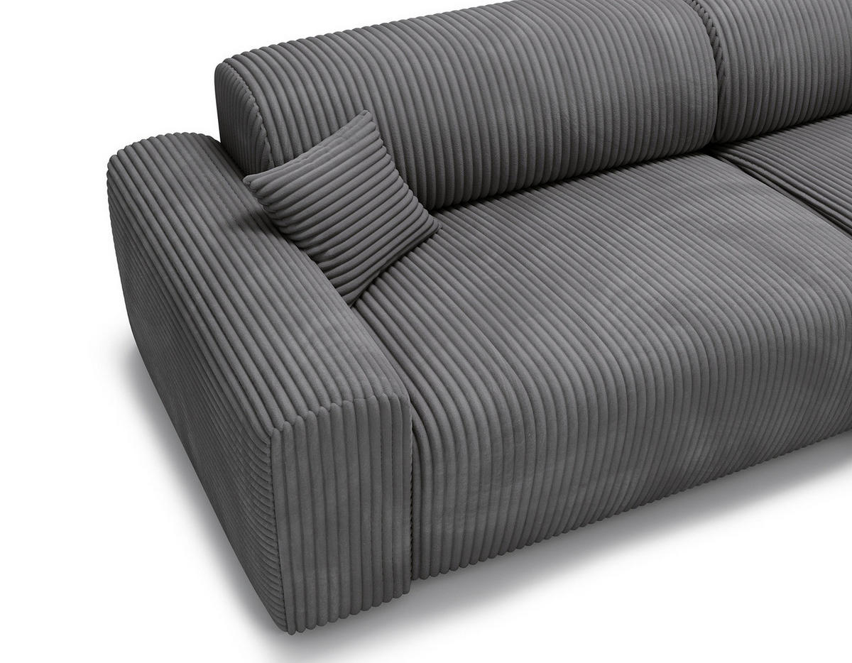 ECKSOFA mit Longchair - Cord - Schwarz/Grau, Kunststoff/Textil (284/178cm) - home24