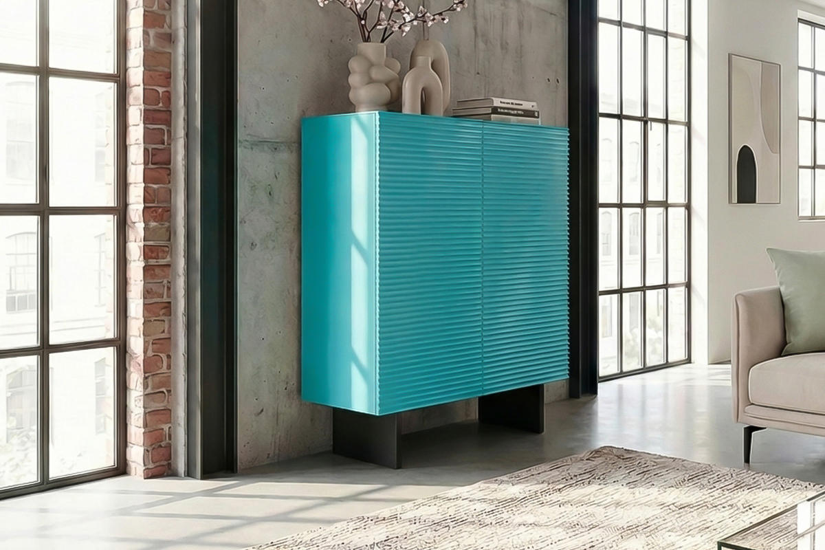 HIGHBOARD LYNN Blau Holz - Blau/Schwarz, Holzwerkstoff/Metall (100/120/40cm) - KAWOLA