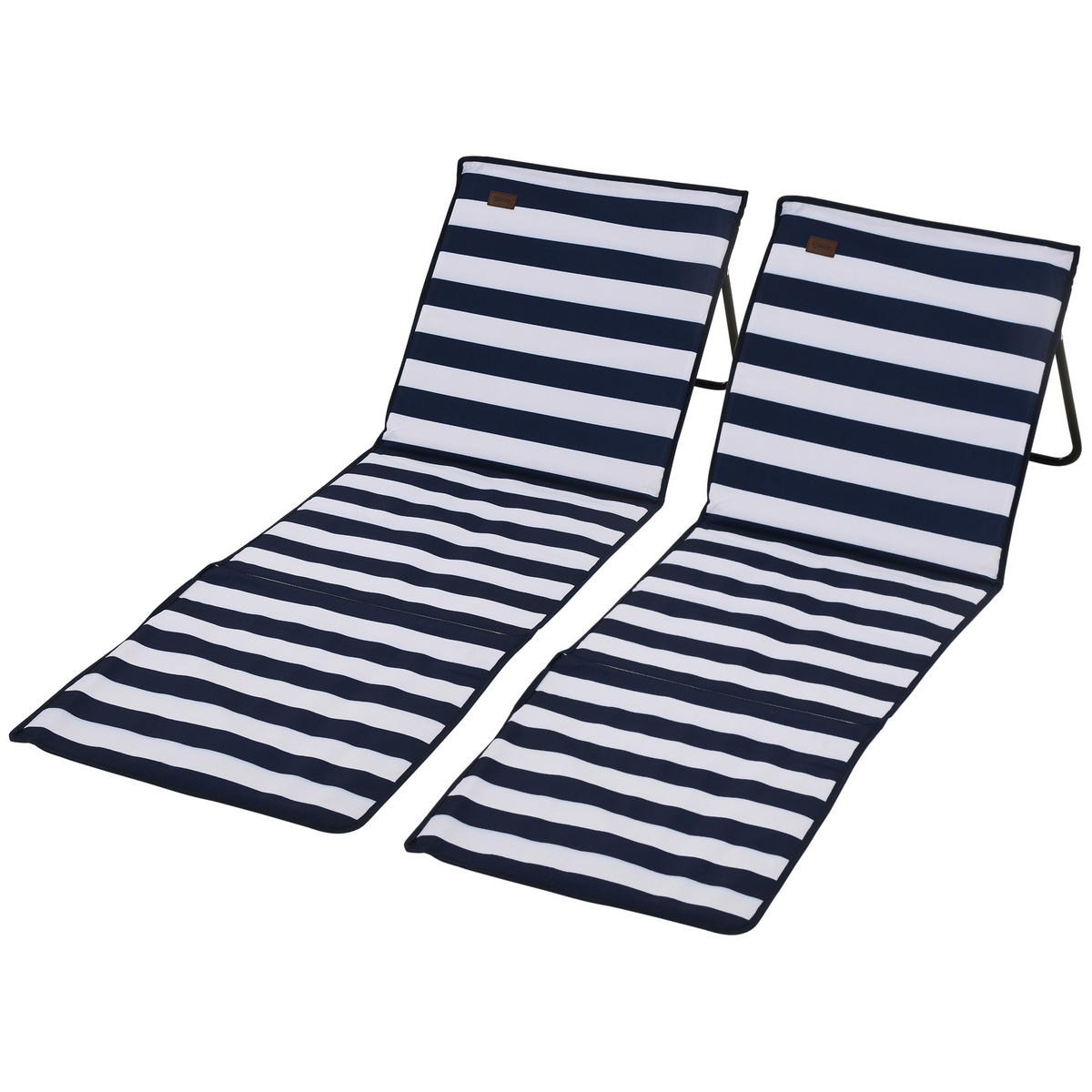 STRANDLIEGE, klappbar, verstellbare Rücklehne, Tragegurt, weiche Polsterung, Stahlrahmen, blau+weiß, 142x51x40cm - Blau, Metall (142/40/51cm)