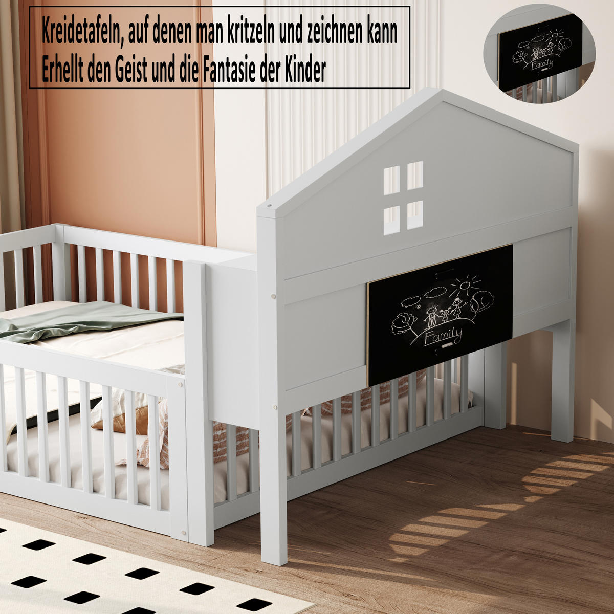 KINDERBETT 140x200 cm Haus Stauraum weiß - Weiß, Holz (140/200cm) - LEBENLANG