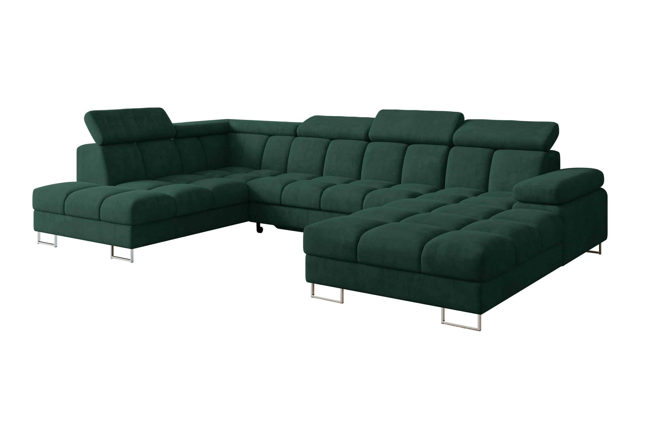 WOHNLANDSCHAFT mit Schlaffunktion und Bettkasten Ottomane Links COMA U 345x203x79 Grün Velours - Grün, Holzwerkstoff/Textil (345/79/203cm) - ALTDECOR