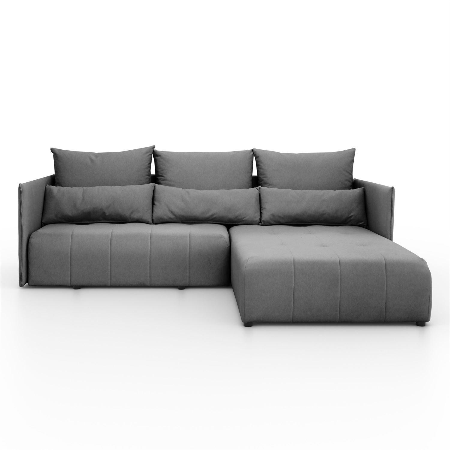 ECKSOFA APOLLO L mit Schlaffunktion und Bettkasten – rechte Seite - Graphitfarben, Textil (246/188cm) - Lookway