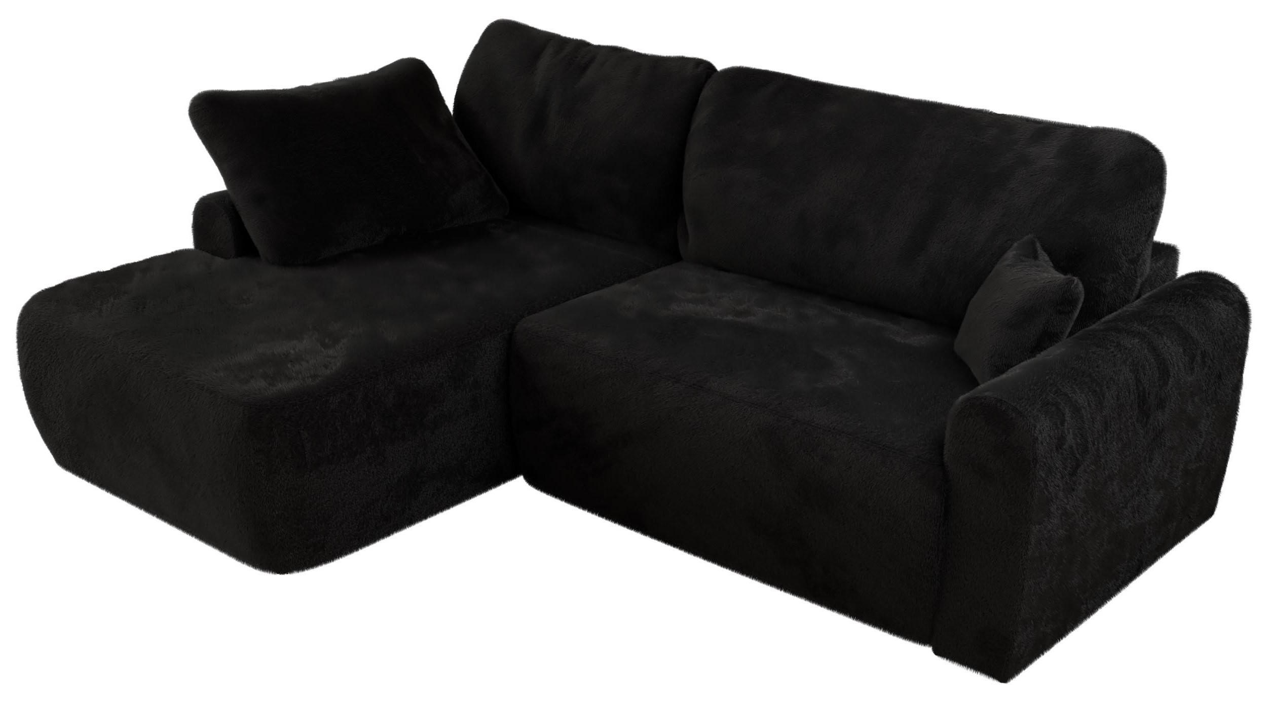 ECKSCHLAFSOFA CUBO L Schwarz Plüsch - links - Schwarz, Kunststoff/Textil (273/187cm) - MKS