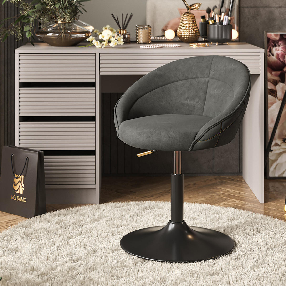 HOCKER Goldamo Anthrazit 45 x 79 cm drehbar 360 Grad - Anthrazit, Textil (45/79/45cm) - Vicco