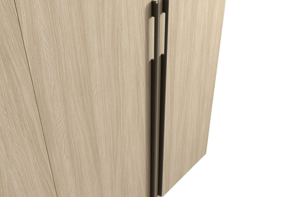GARDEROBENSCHRANK BERTA 110 cm in Eiche Barista mit Kleiderstange, Spiegel und LED - Eichefarben, Holzwerkstoff (111/207/60cm) - Deine Möbel 24