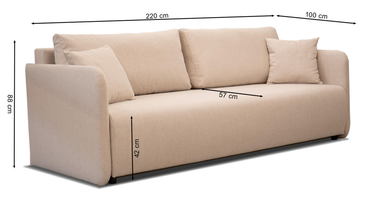 SOFA Anvio Hellgrau mit Schlaffunktion - Hellgrau/Schwarz, Kunststoff/Textil (220/88/100cm) - Selsey